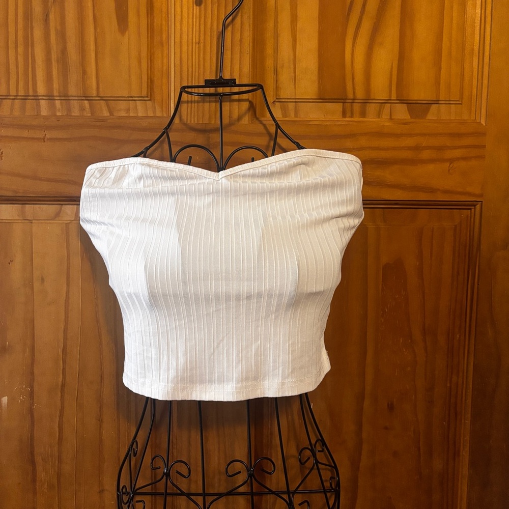 White Ribbed Tube Top - Picture 2 of 5